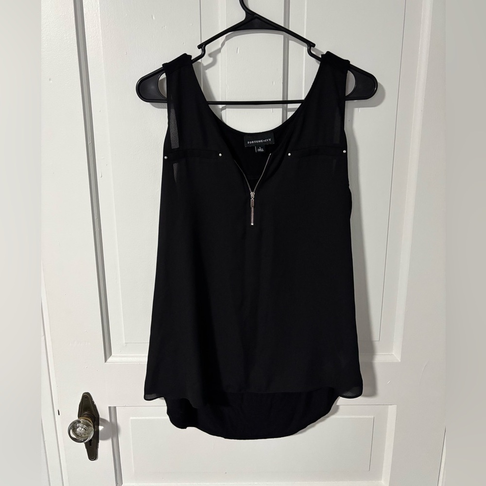 Fortune + Ivy Black Quarter Zip-Front Tank Top